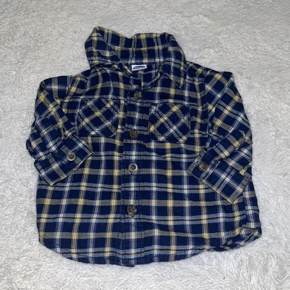 old navy blue button up plaid0-3 months baby boy